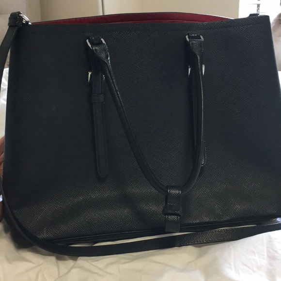 Prada Saffiano Cuir Medium Tote Bag, Black/Red - Picture 2 of 11